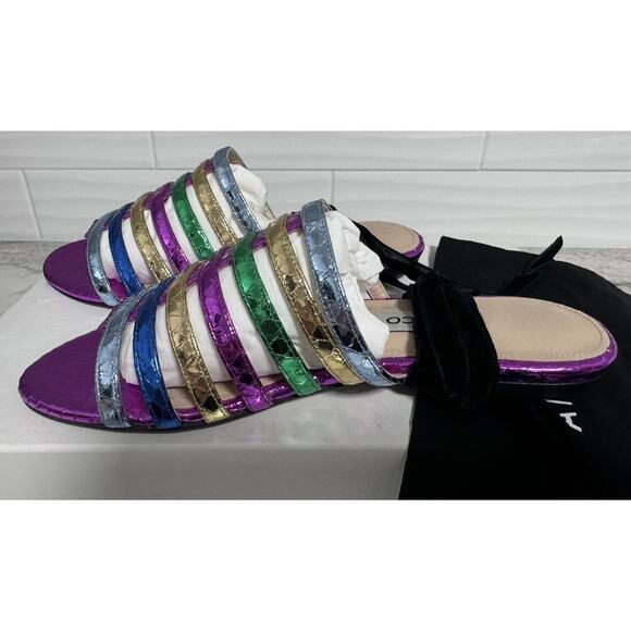 New Attico Rainbow Metallic Strappy Flat Slide on Sandals Size 35 - Picture 10 of 14